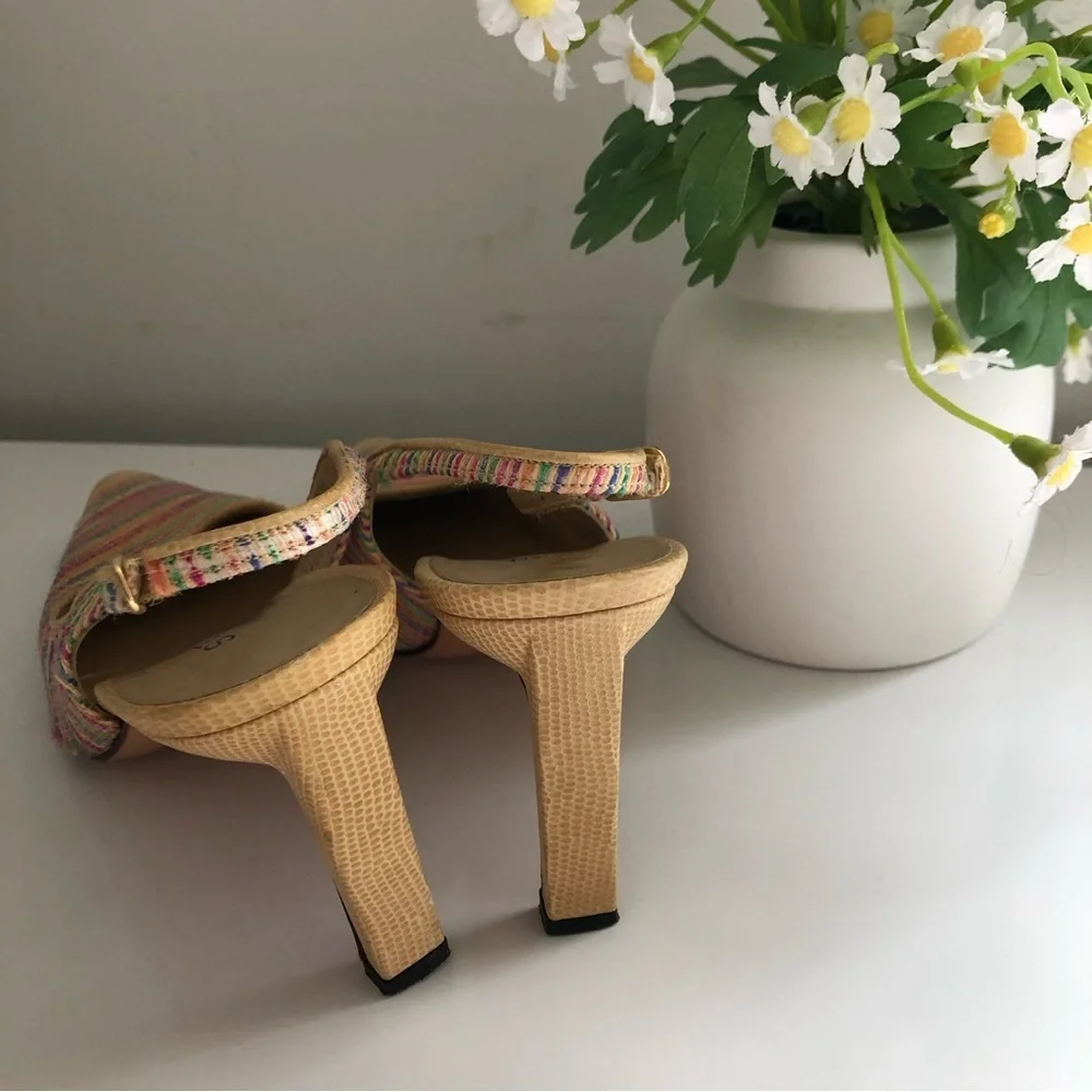 ST JOHN Women’s Slingback Heels Woven Multicolor Pointed Toe Rare Edition Size 6